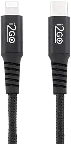 Cabo IPhone/Lightning USB-C I2GO Certificado MFi 2m 3A Nylon Trançado Preto - I2GO PRO Cabo IPhone/Lightning USB-C I2GO Certificado MFi 2m 3A Nylon Trançado Preto - I2GO PRO