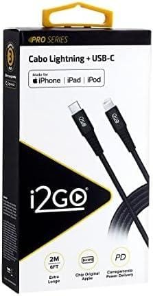 Cabo IPhone/Lightning USB-C I2GO Certificado MFi 2m 3A Nylon Trançado Preto - I2GO PRO Cabo IPhone/Lightning USB-C I2GO Certificado MFi 2m 3A Nylon Trançado Preto - I2GO PRO
